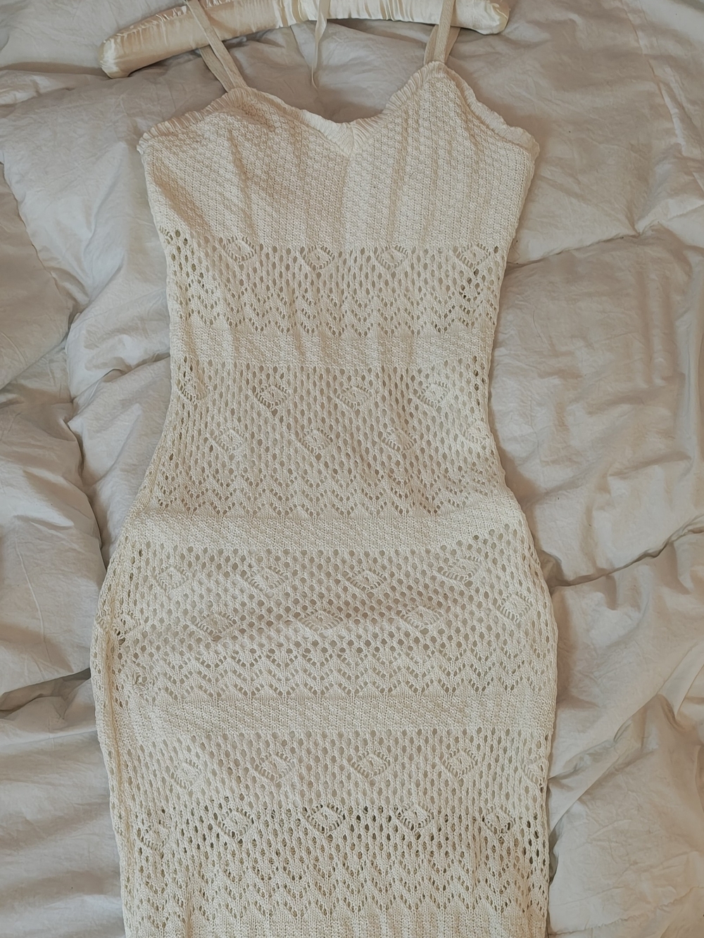 Aeropostale Cream Crochet Midi Bodycon Dress